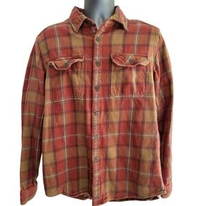 Arborwear Plaid Flannel Button Up Shirt Red Tan Blue Long Sleeve Women L G